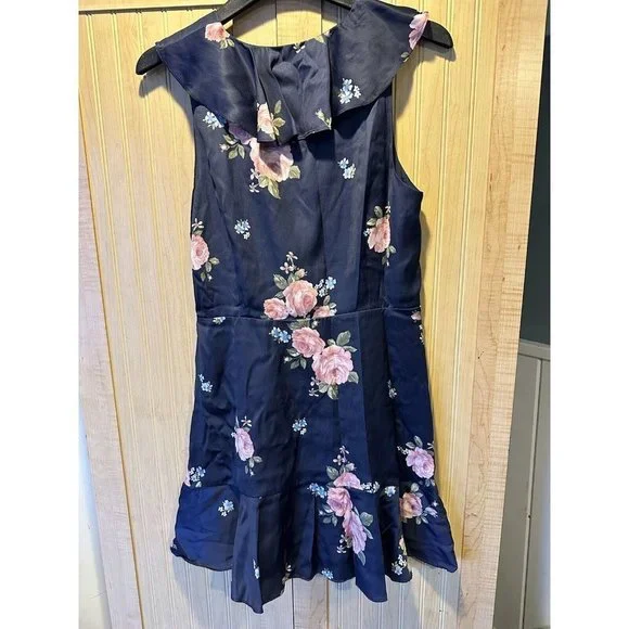 Anthropologie Altar’d State Women Navy Austen Floral Satin Dress Size Large NWT - Picture 7 of 7